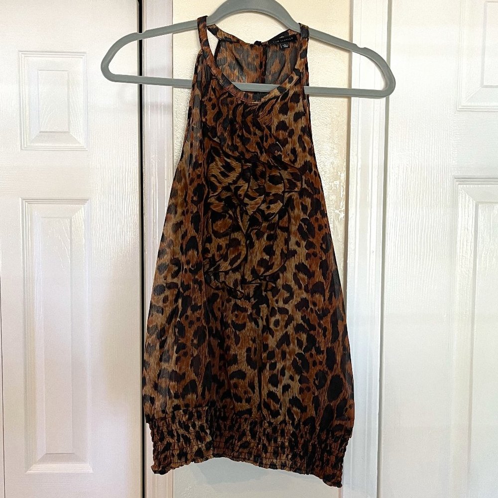 The Limited - Transparent Leopard Print Halter Neck Flouncy Blouse - M